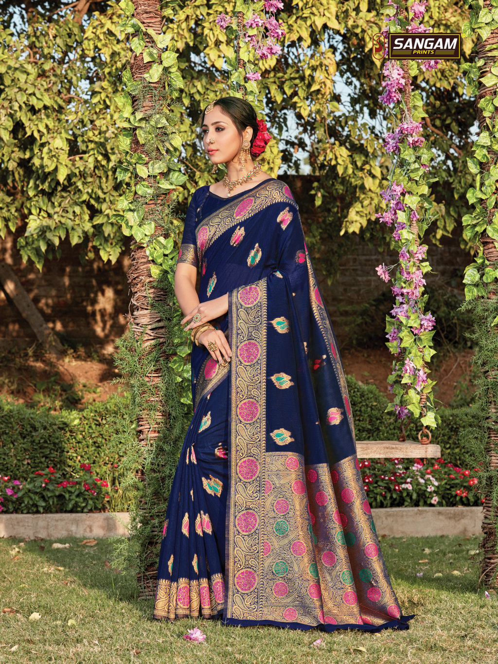 Sangam Presents Bur-berry Cotton Handloom Sarees
