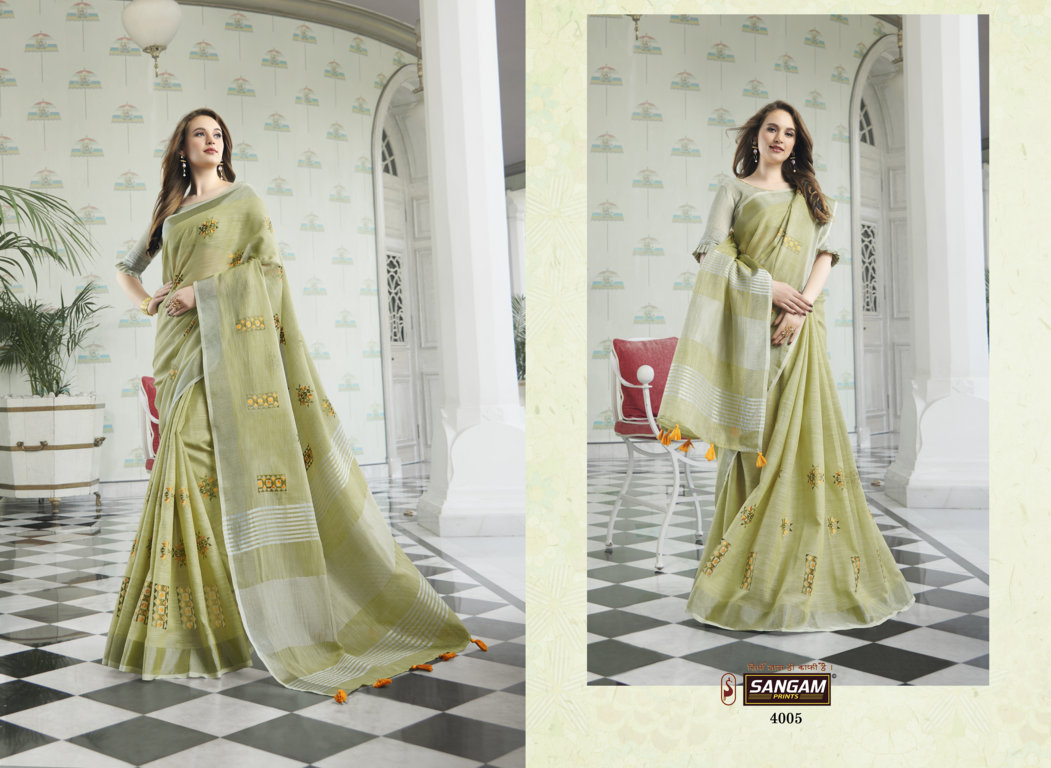 Sangam Presents Amaira Vol-2 Linen Cotton Embroidery Saree Collection