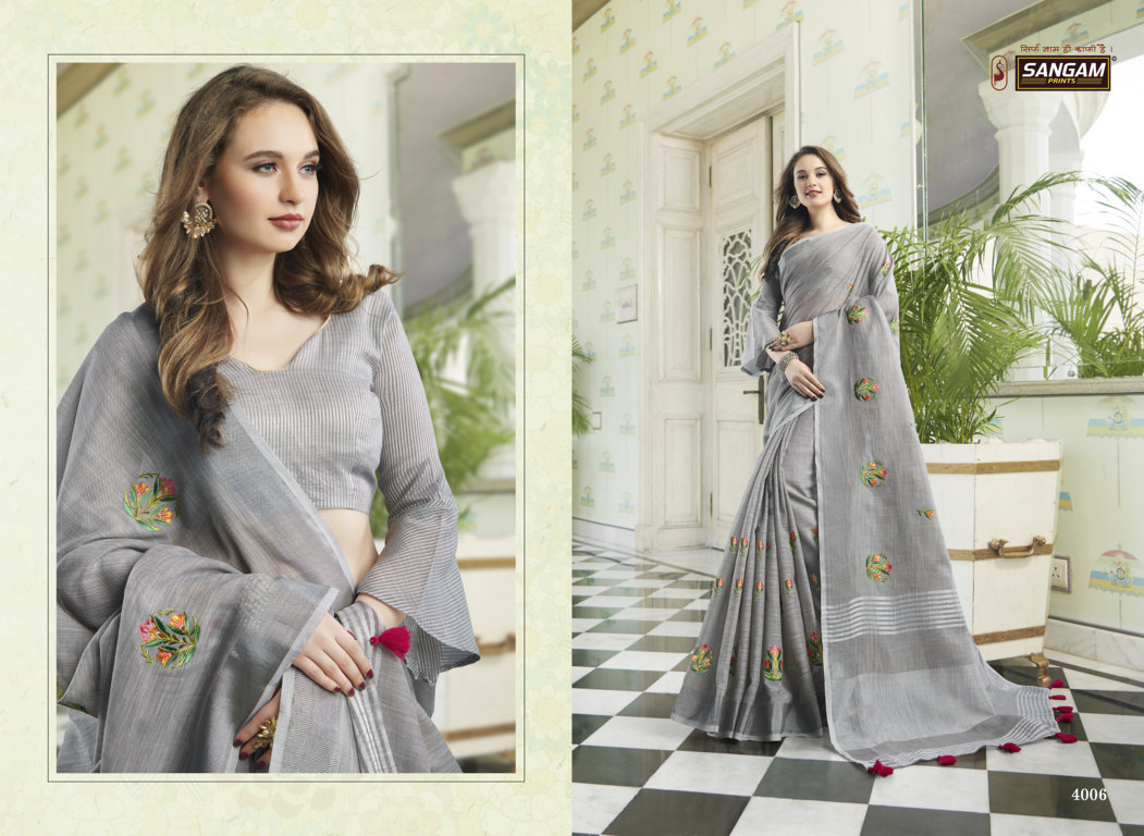 Sangam Presents Amaira Vol-2 Linen Cotton Embroidery Saree Collection