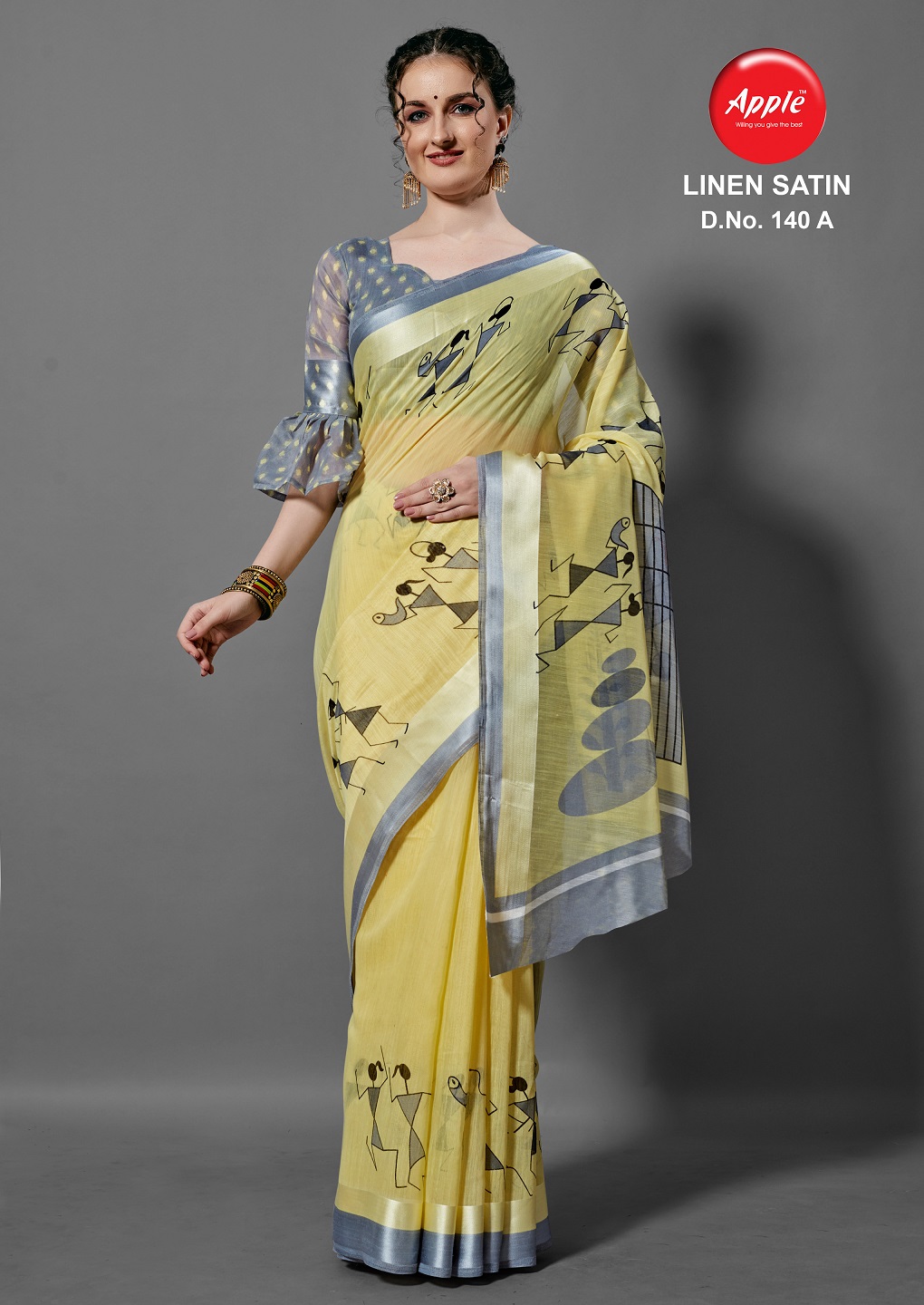 Apple Presents  Linen Satin Printed Sarees  Collection