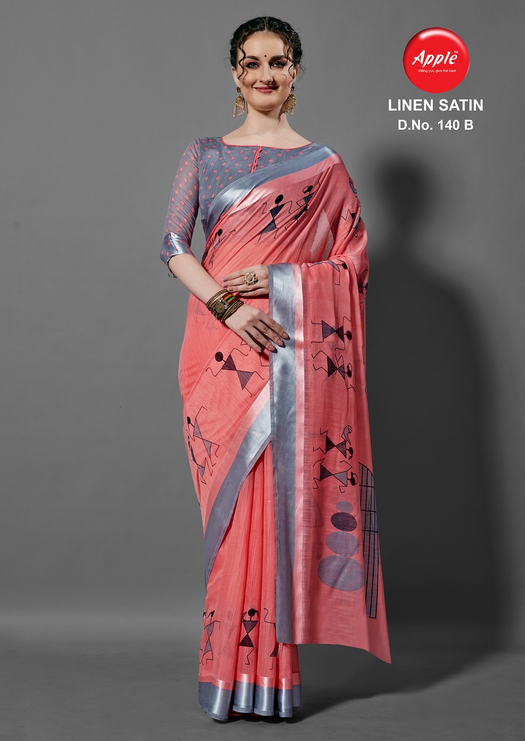 Apple Presents  Linen Satin Printed Sarees  Collection