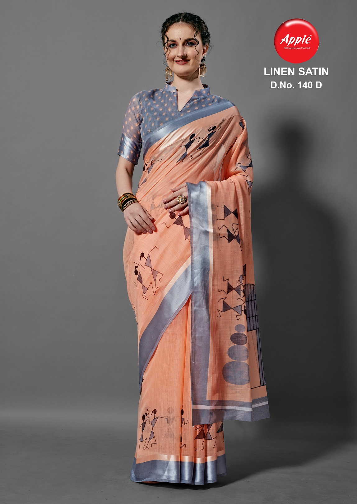 Apple Presents  Linen Satin Printed Sarees  Collection