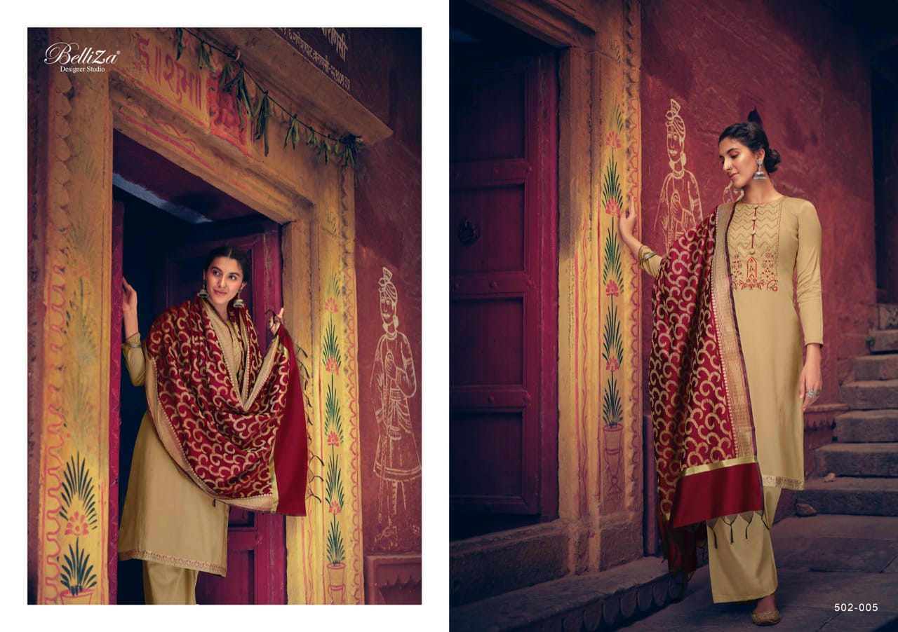 Belliza Presents  Banaras  Designer Dress Material