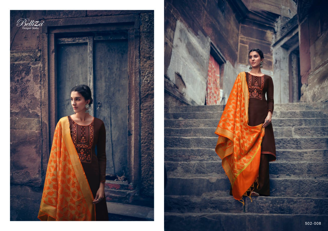 Belliza Presents  Banaras  Designer Dress Material