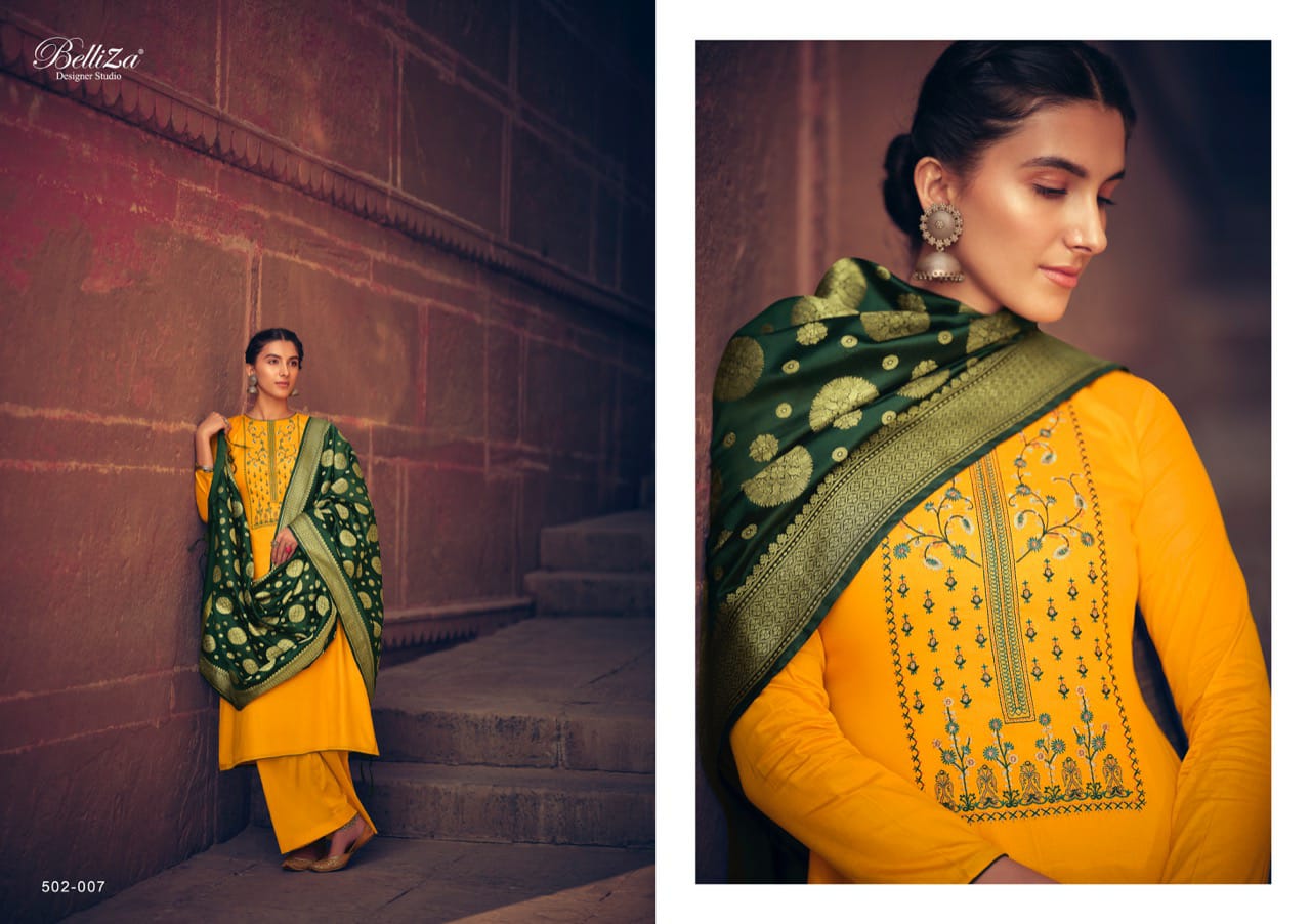 Belliza Presents  Banaras  Designer Dress Material