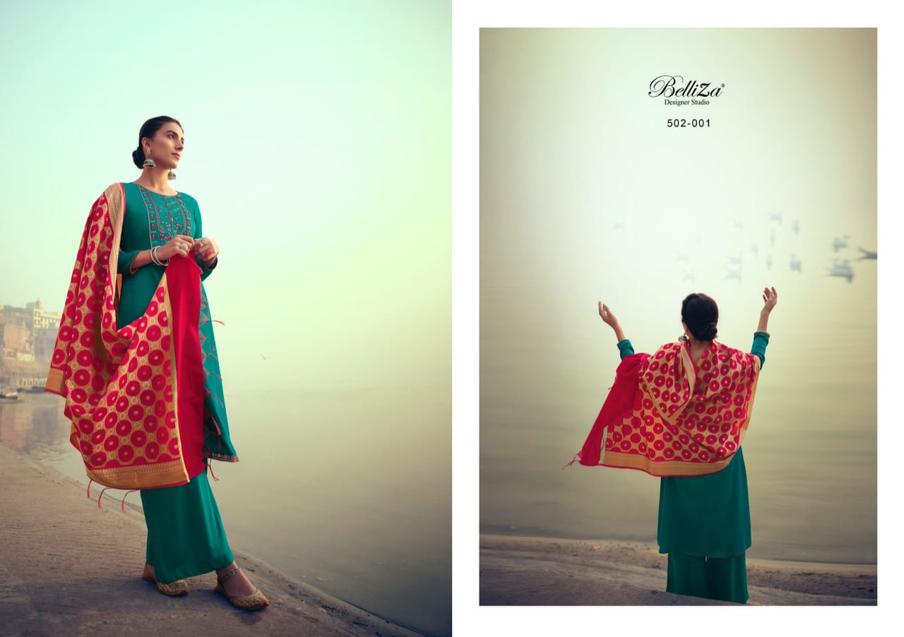 Belliza Presents  Banaras  Designer Dress Material