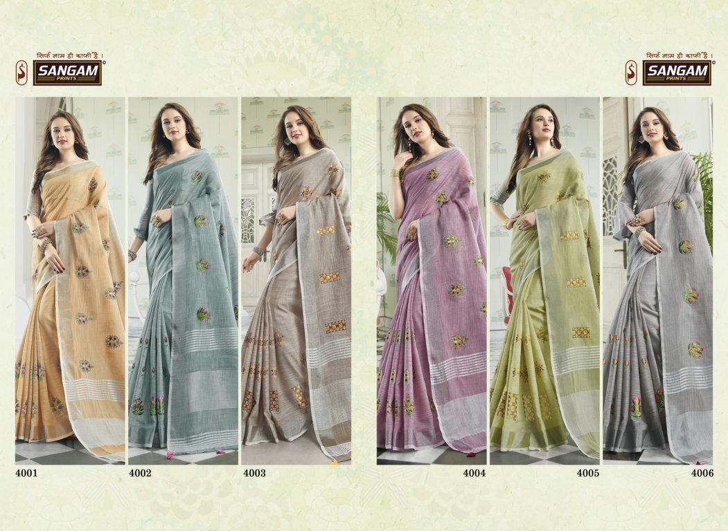 Sangam Presents Amaira Vol-2 Linen Cotton Embroidery Saree Collection