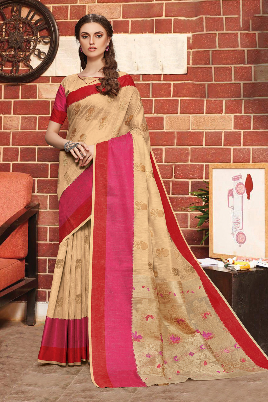 Sangam Presents Banglori Handloom Linen Silk Sarees