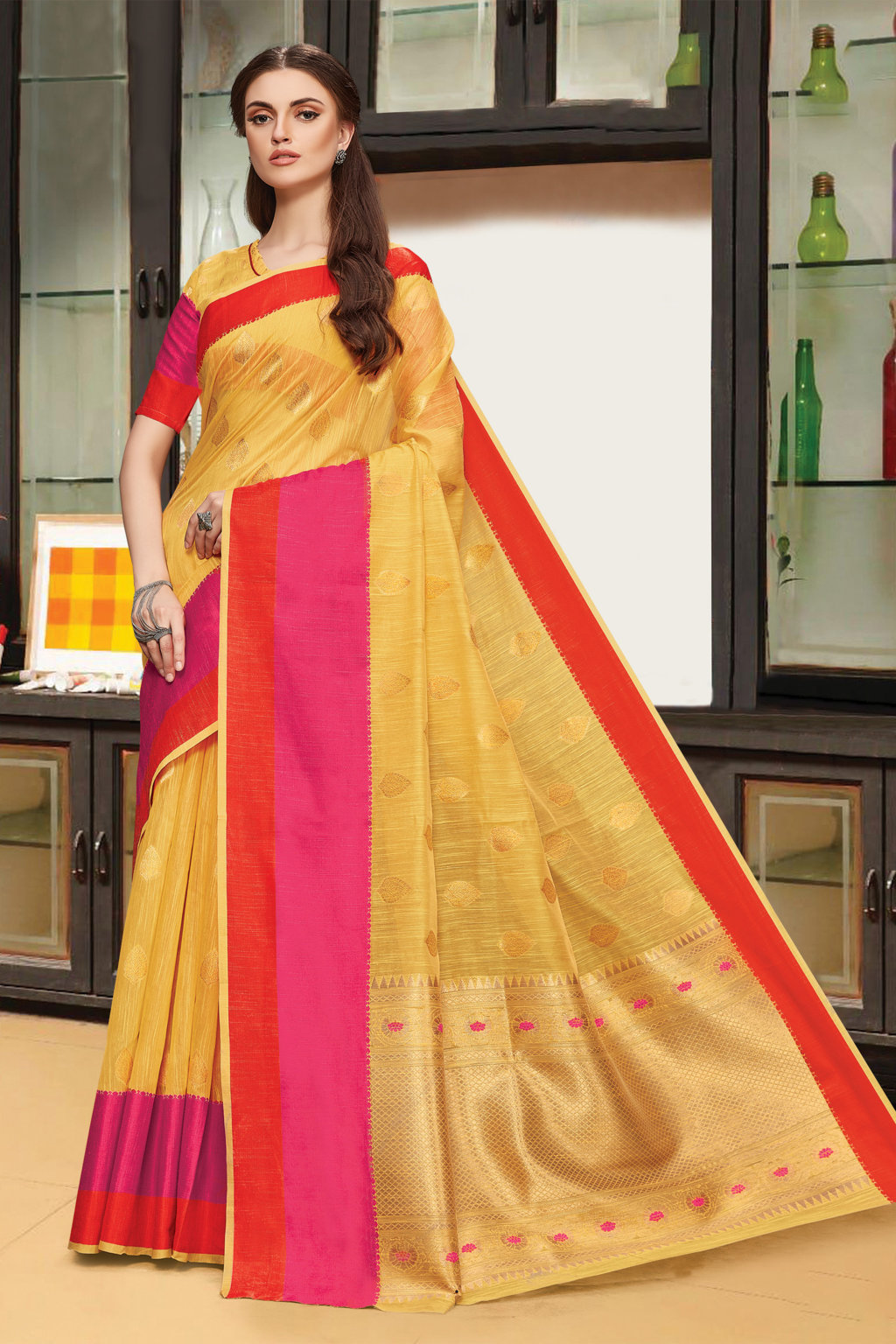 Sangam Presents Banglori Handloom Linen Silk Sarees