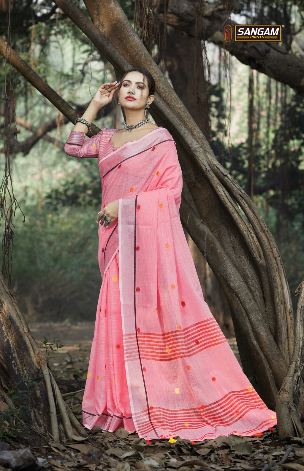 Sangam Presents Sangeet Linen Cotton Embroidery Sarees