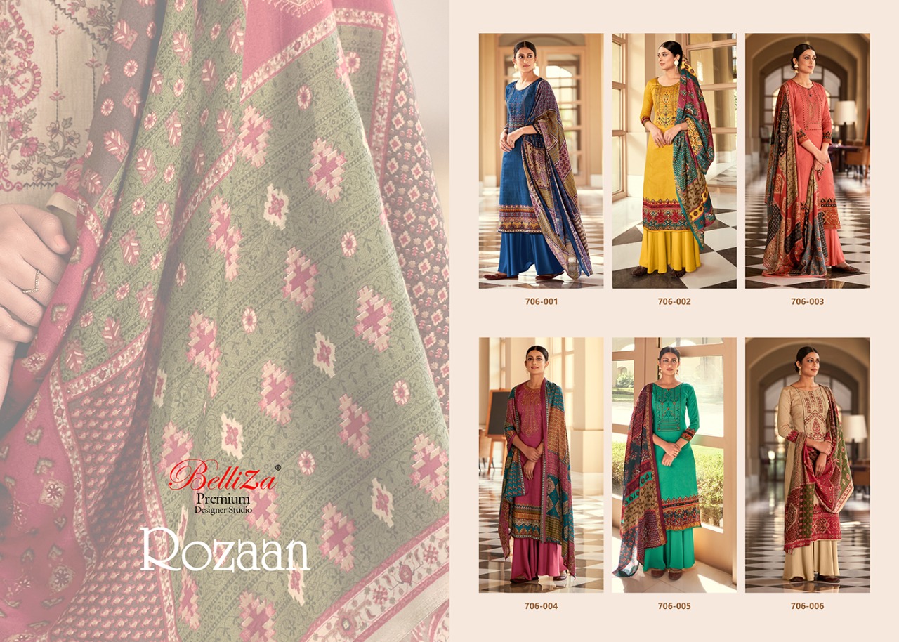 Belliza Presents  Rozaan Printed Fancy Designer Dress Material Collection