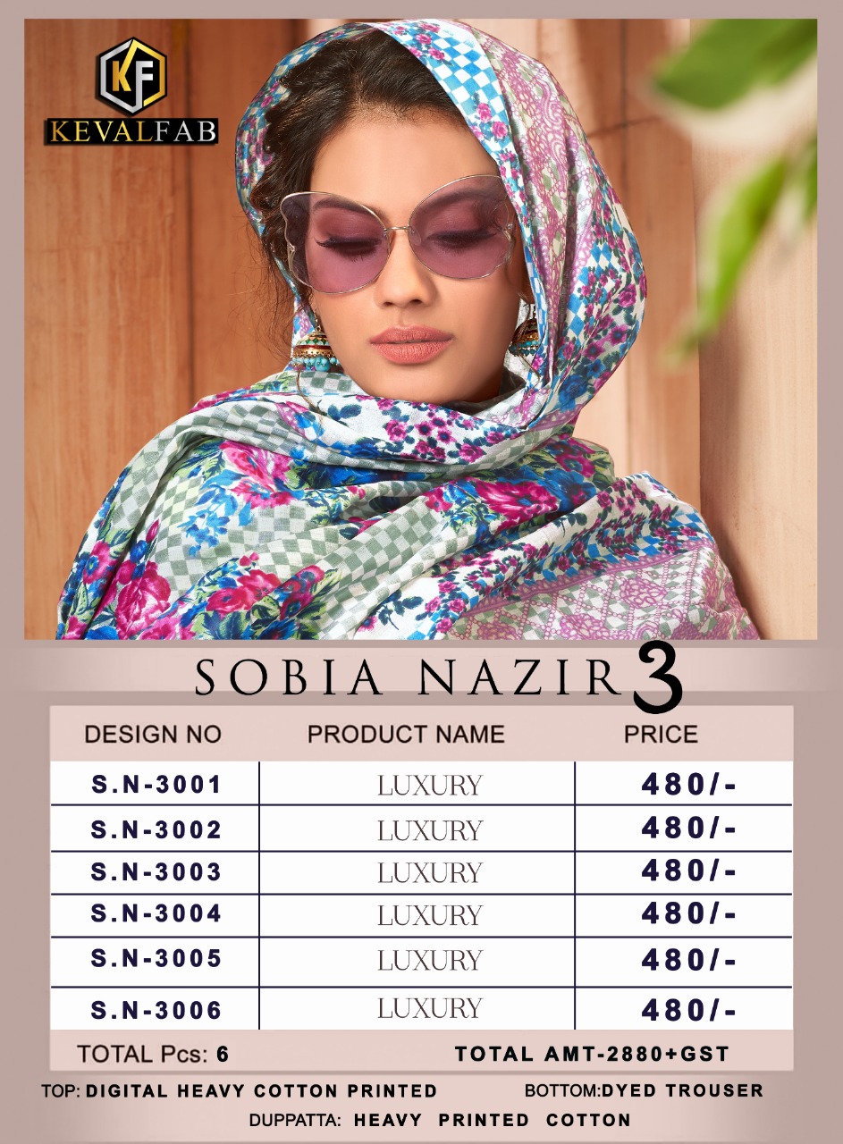 Keval Fab Presents  Sobia Nazir Luxury  Vol 3  Cotton Dress Materials