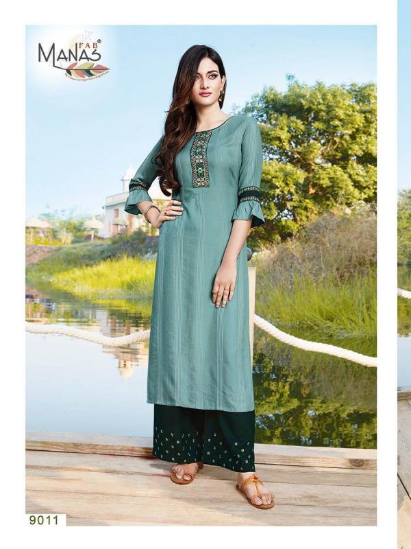 Manas Presents  Hirwa  Vol 2  Straight Cut Kurti With Palazzo