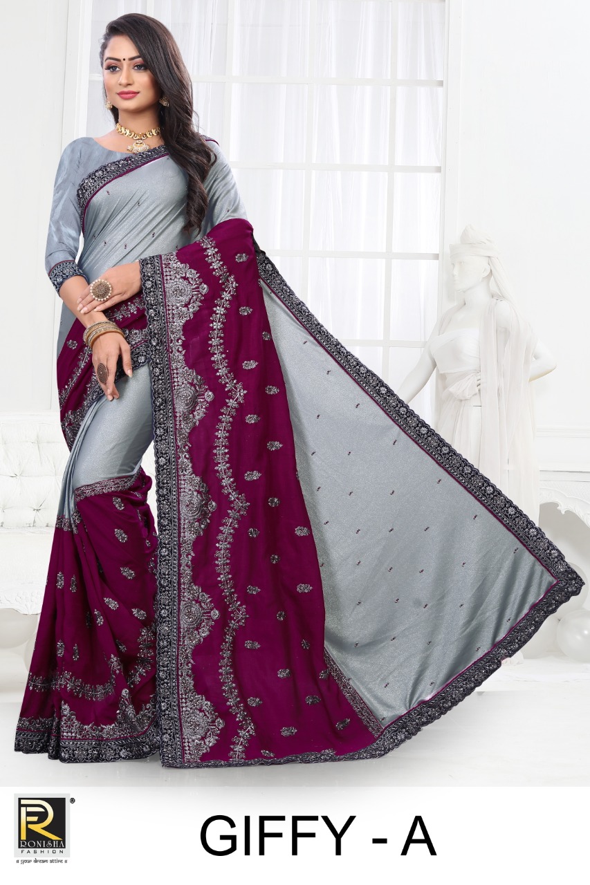 Ranjna Presents Giffy Casual Wear Embroidery Worked Saree Collection