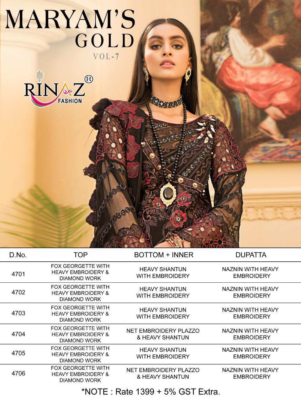 Rinaz Presents  Maryam Gold Vol  7 Pakistani Salwar Suits