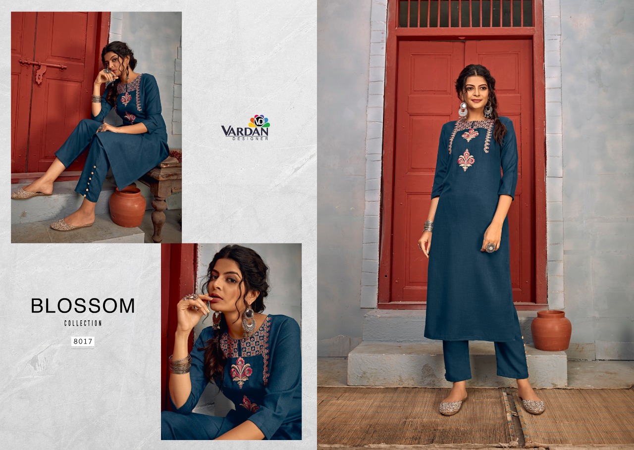 Vardan Jhumka Vol-2 8017-8023 Series Rayon Work Kurtis With Pants Set  Collection