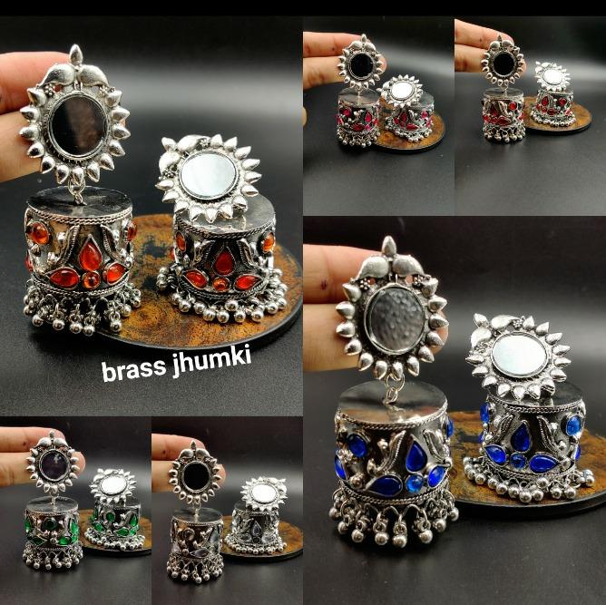 Ij Presents Oxidized Mirror Work Jhumki Earrings Fashion