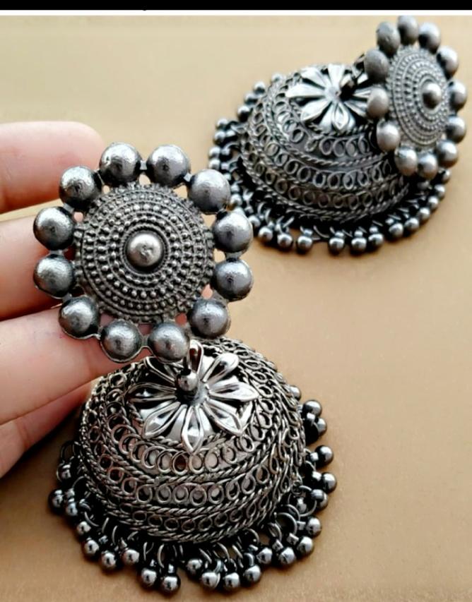 Ij Presents Jhumki Earrings Oxidized Silver Plated Collection