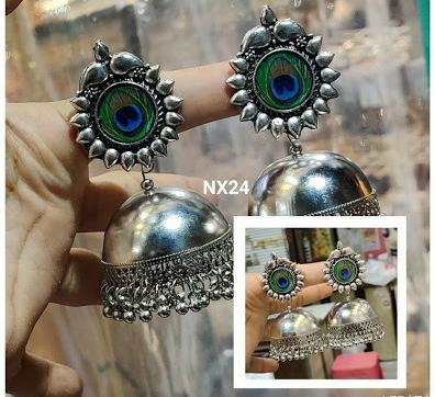 Ij  Presents Peacock Oxidized Jhumka   Girls And Women