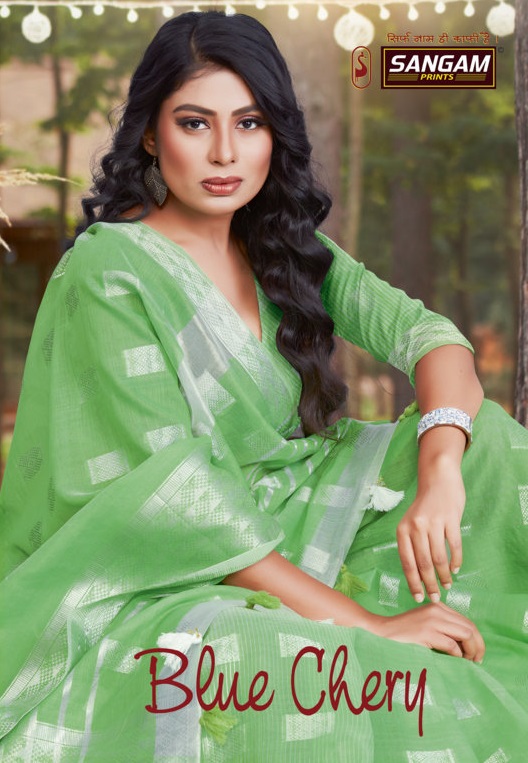 Sangam Presents Bluechery Linen Sarees