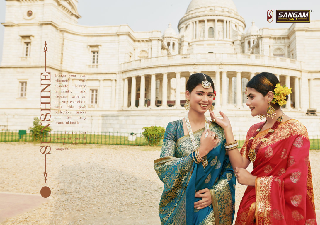 Sangam Presents Red Stone Zari Weaving Silk Sarees