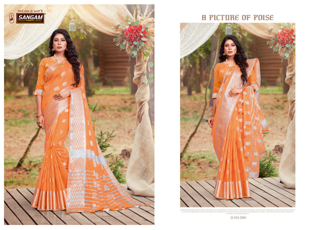 Sangam Presents Bluechery Linen Sarees