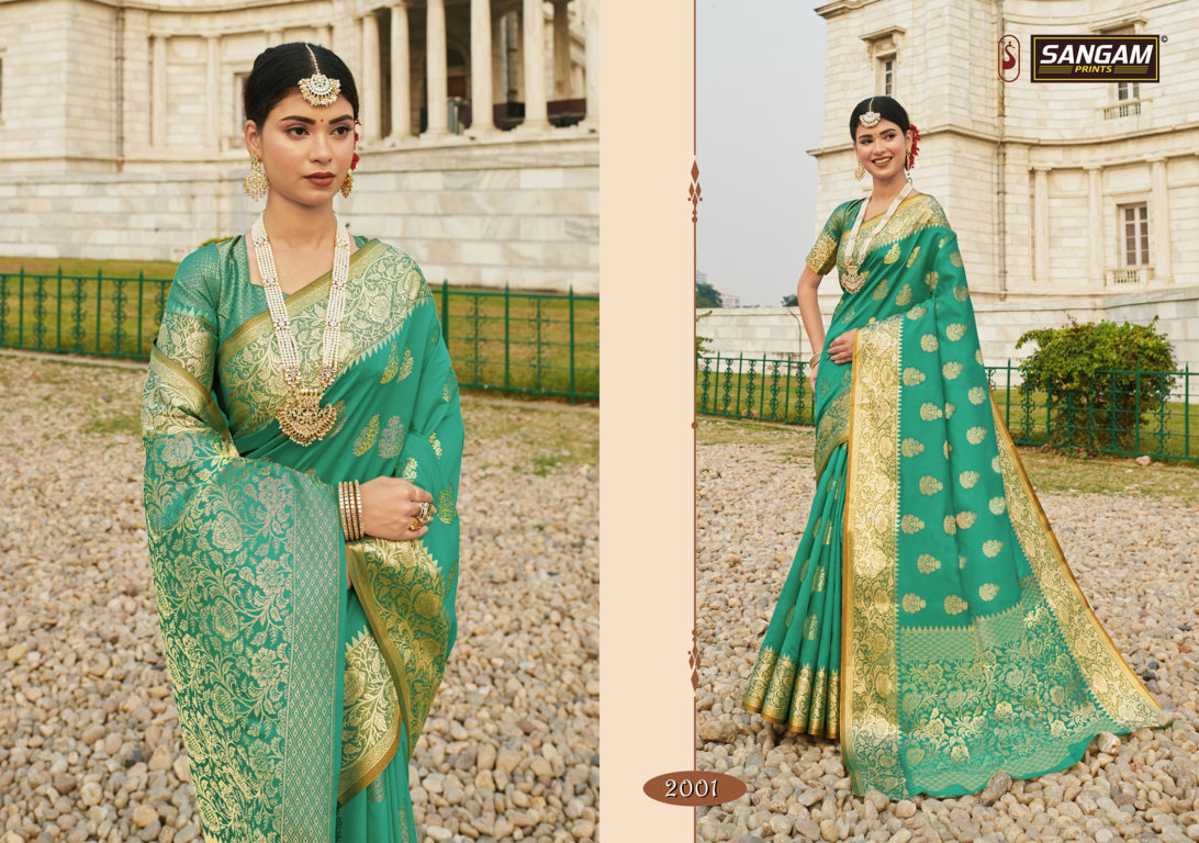 Sangam Presents Red Stone Zari Weaving Silk Sarees