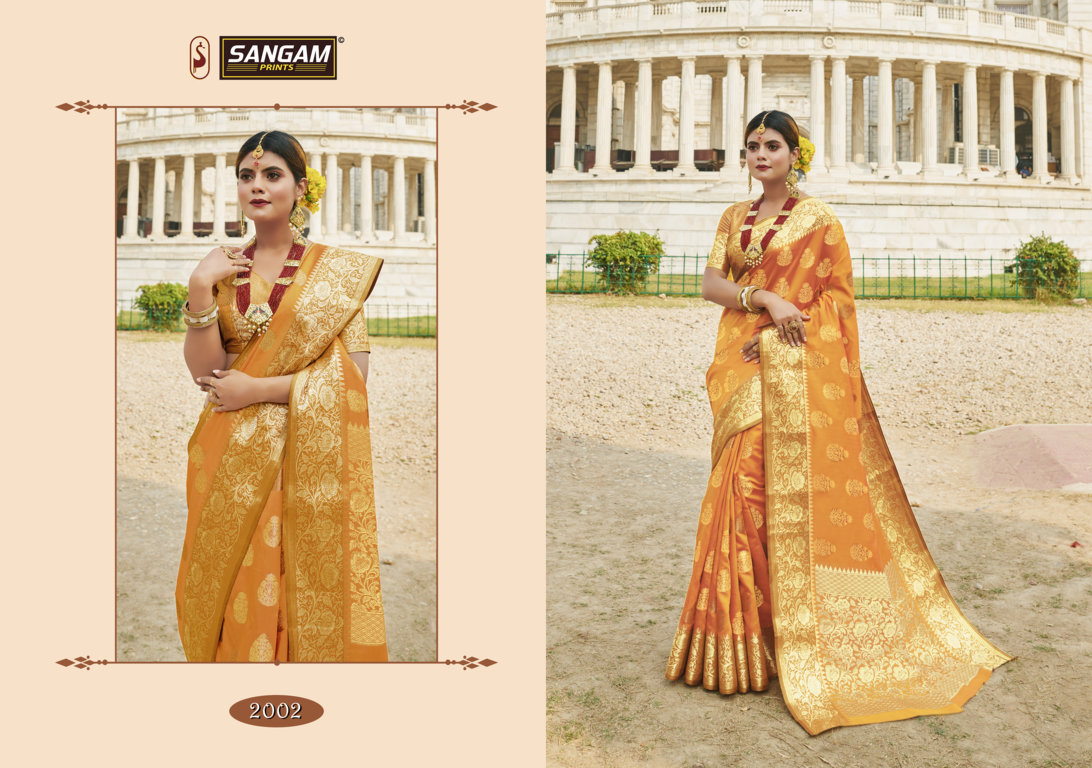 Sangam Presents Red Stone Zari Weaving Silk Sarees