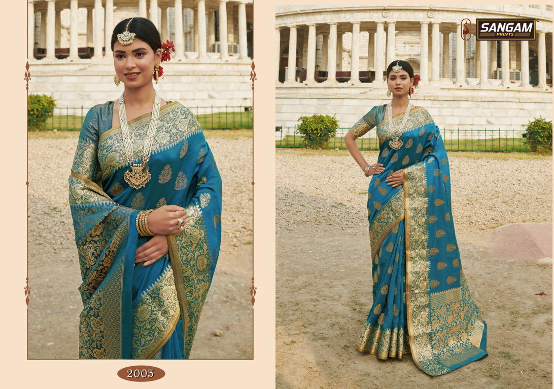 Sangam Presents Red Stone Zari Weaving Silk Sarees