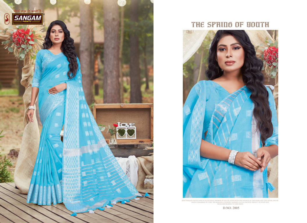 Sangam Presents Bluechery Linen Sarees