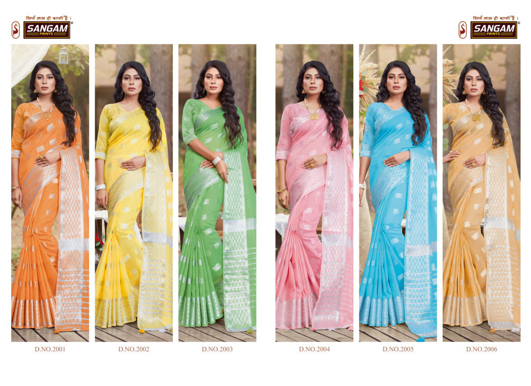 Sangam Presents Bluechery Linen Sarees