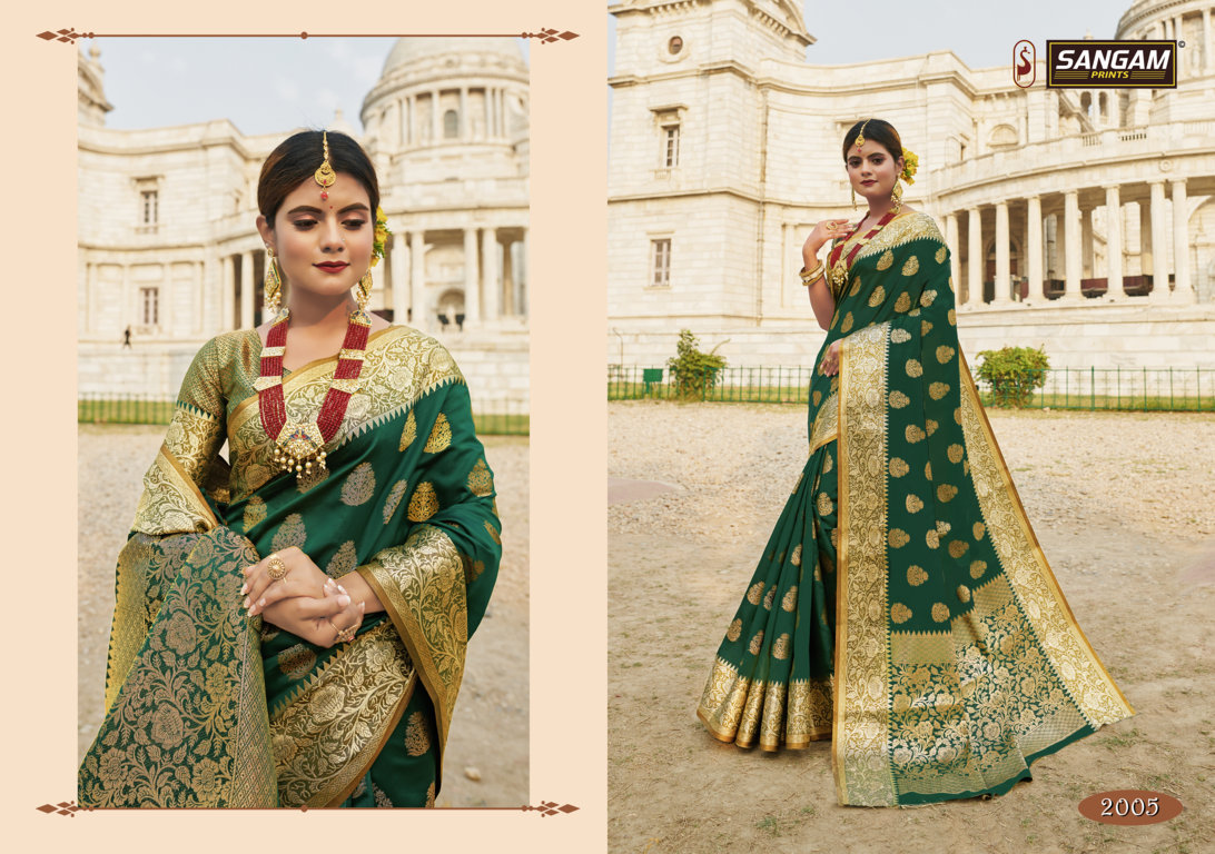 Sangam Presents Red Stone Zari Weaving Silk Sarees
