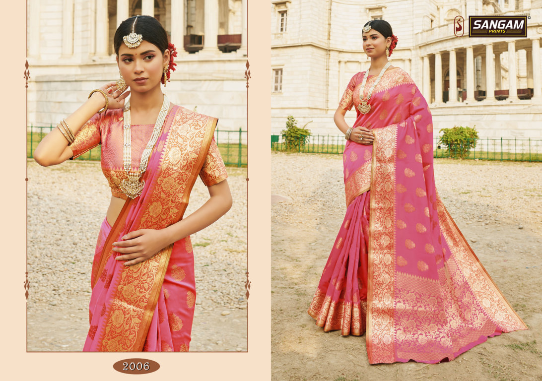 Sangam Presents Red Stone Zari Weaving Silk Sarees