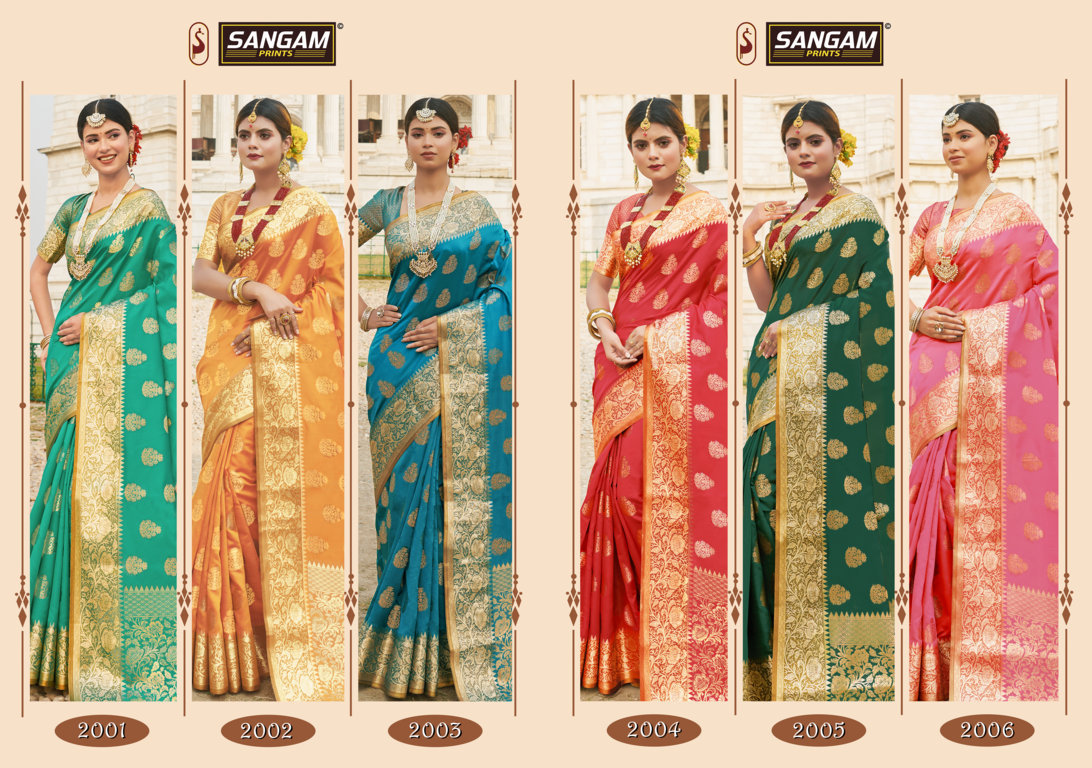 Sangam Presents Red Stone Zari Weaving Silk Sarees