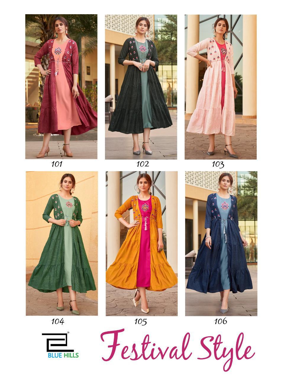 Blue Hills Festival Style Vol 1 Designer Long Kurtis Collection