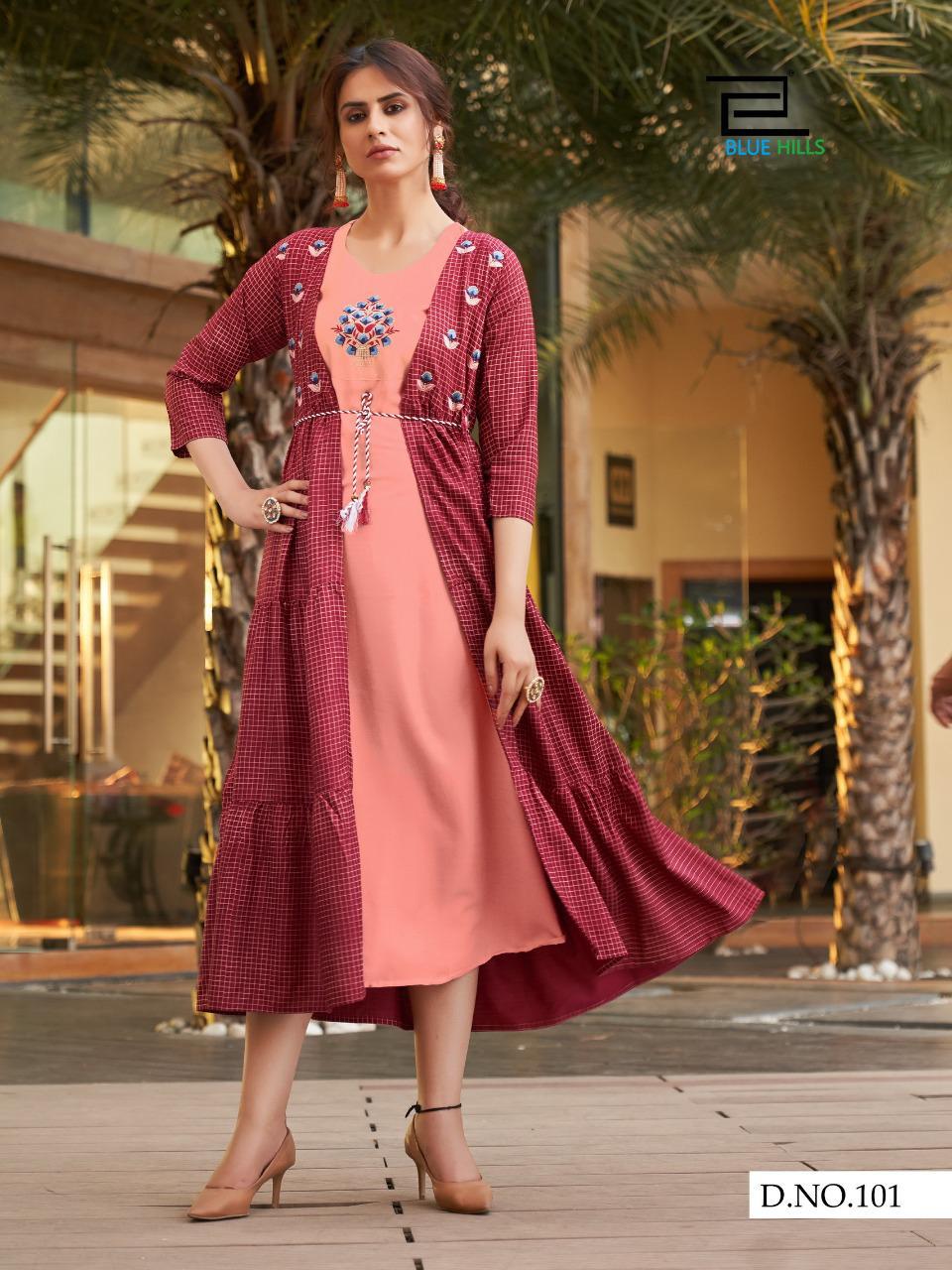 Rust Color Handloom Cotton Jacket Style Long Kurti With Printed Work -  Navraj Fashion - 3384795