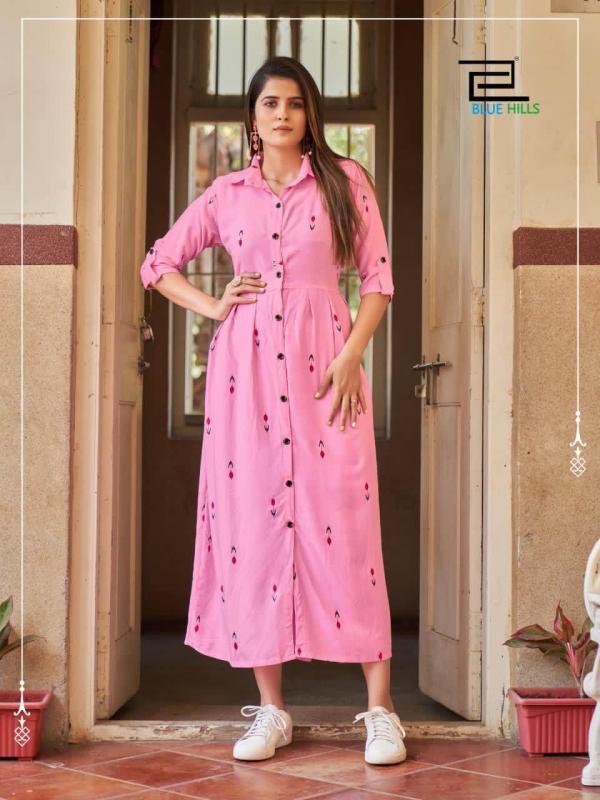 Buy Pink Designer Readymade Rayon Long Kurti | Party Wear Kurtis