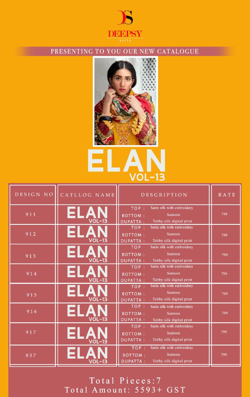 Deepsy Presents Elan Vol 13  Karachi Dress Materials Collection