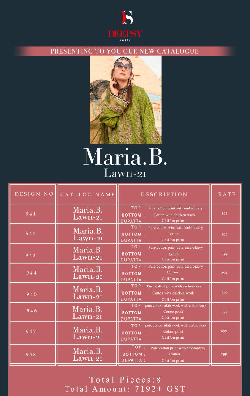 Deepsy Presents  Maria B Lawn  Vol 21 Salwar Suit Wholesale Catalog