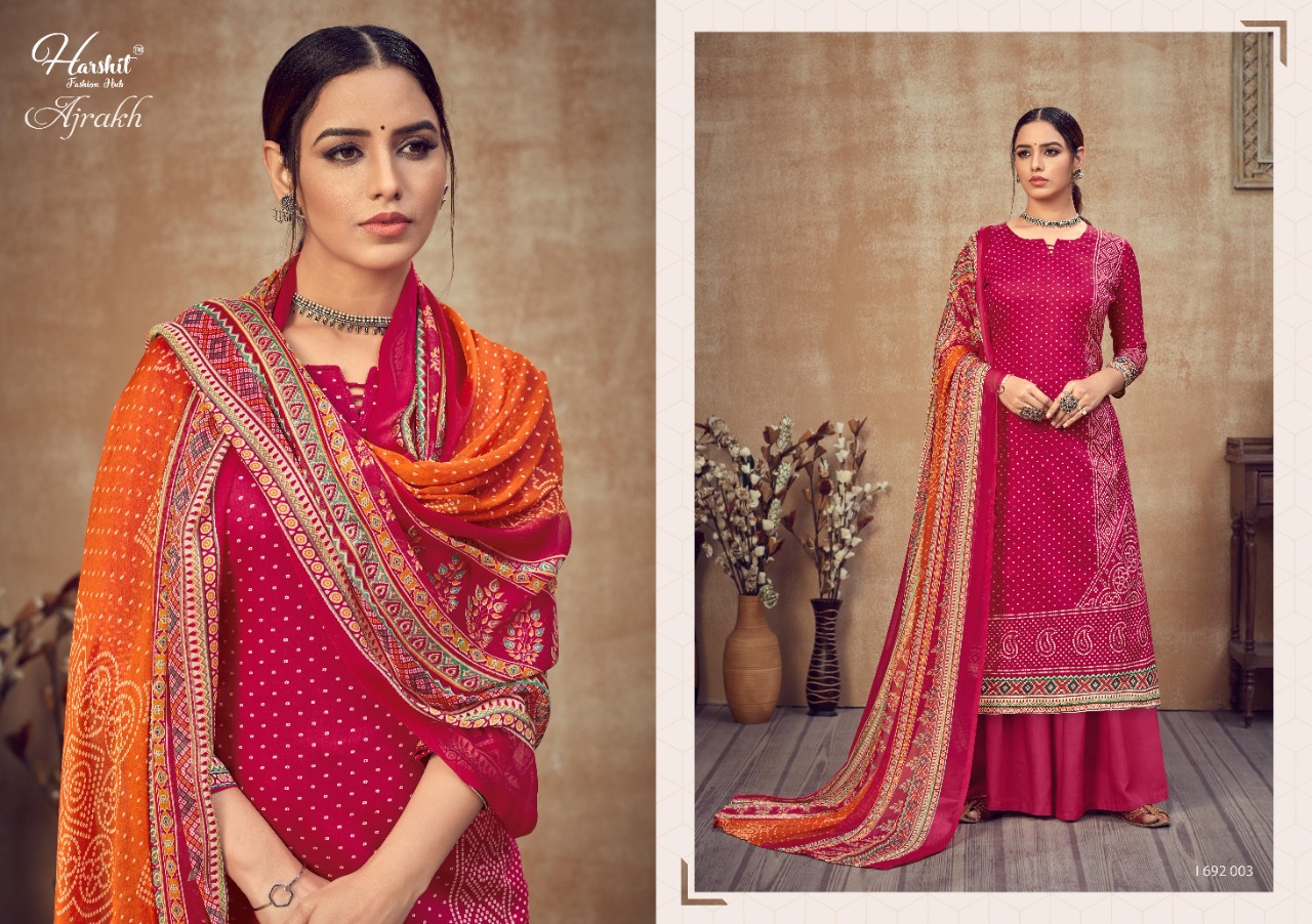 Harshit Presents Ajrakh Bandhani Designer Dress Material Collection