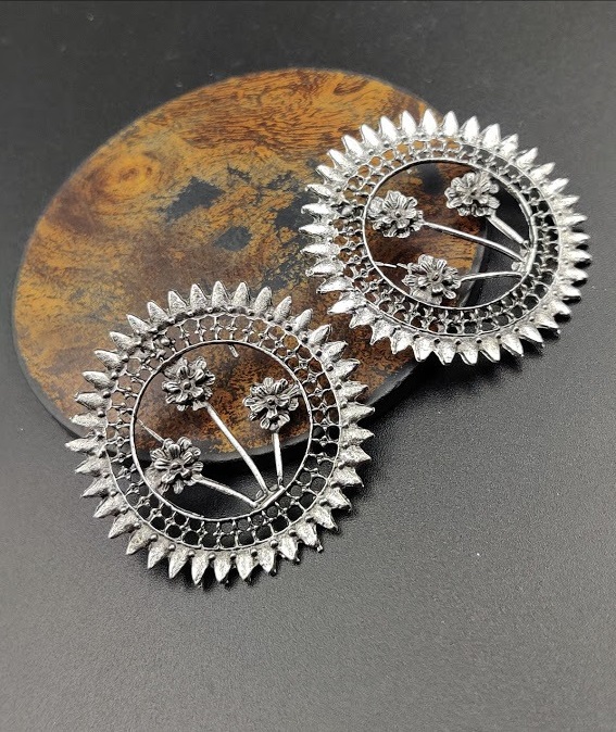 Ij Presents Party Wear Wedding Eid Designer Oxidized Silver Stud Earrings For Women And Girls