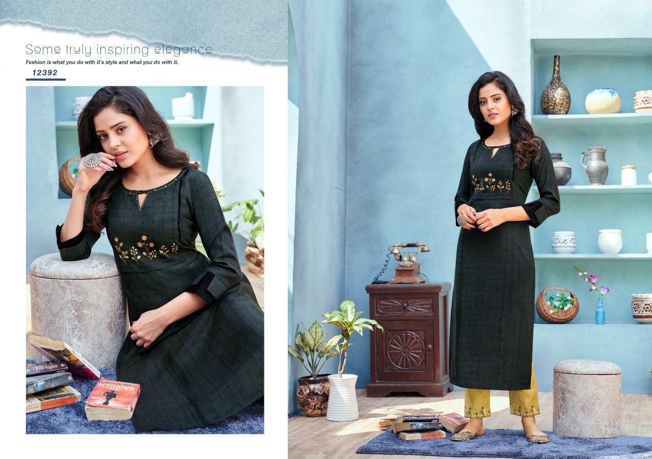 Kalaroop Launching Emli Designer Wholesale Kurtis With Bottom