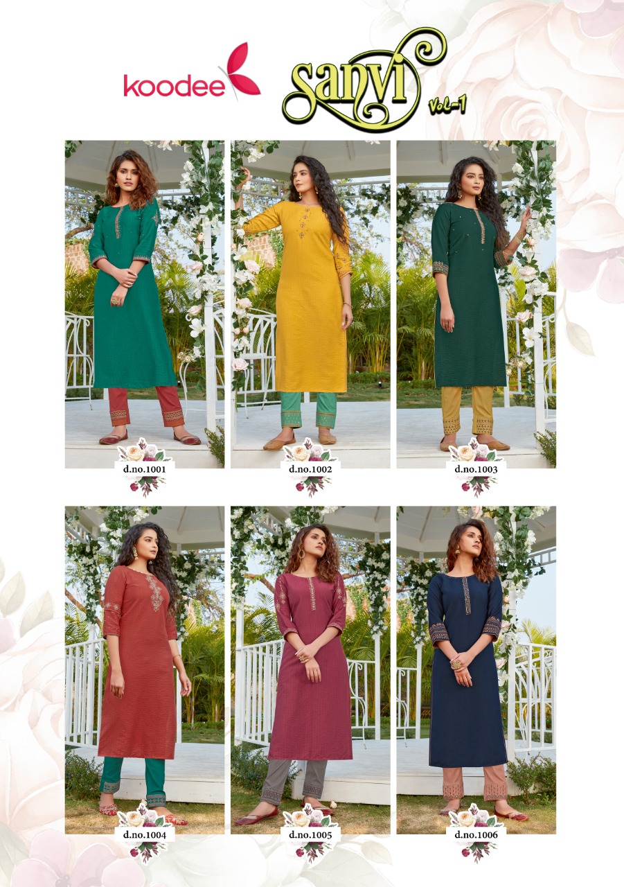 Koodee Presents Sanvi Vol 1  Embroidery Work Kurti With Bottom Collection