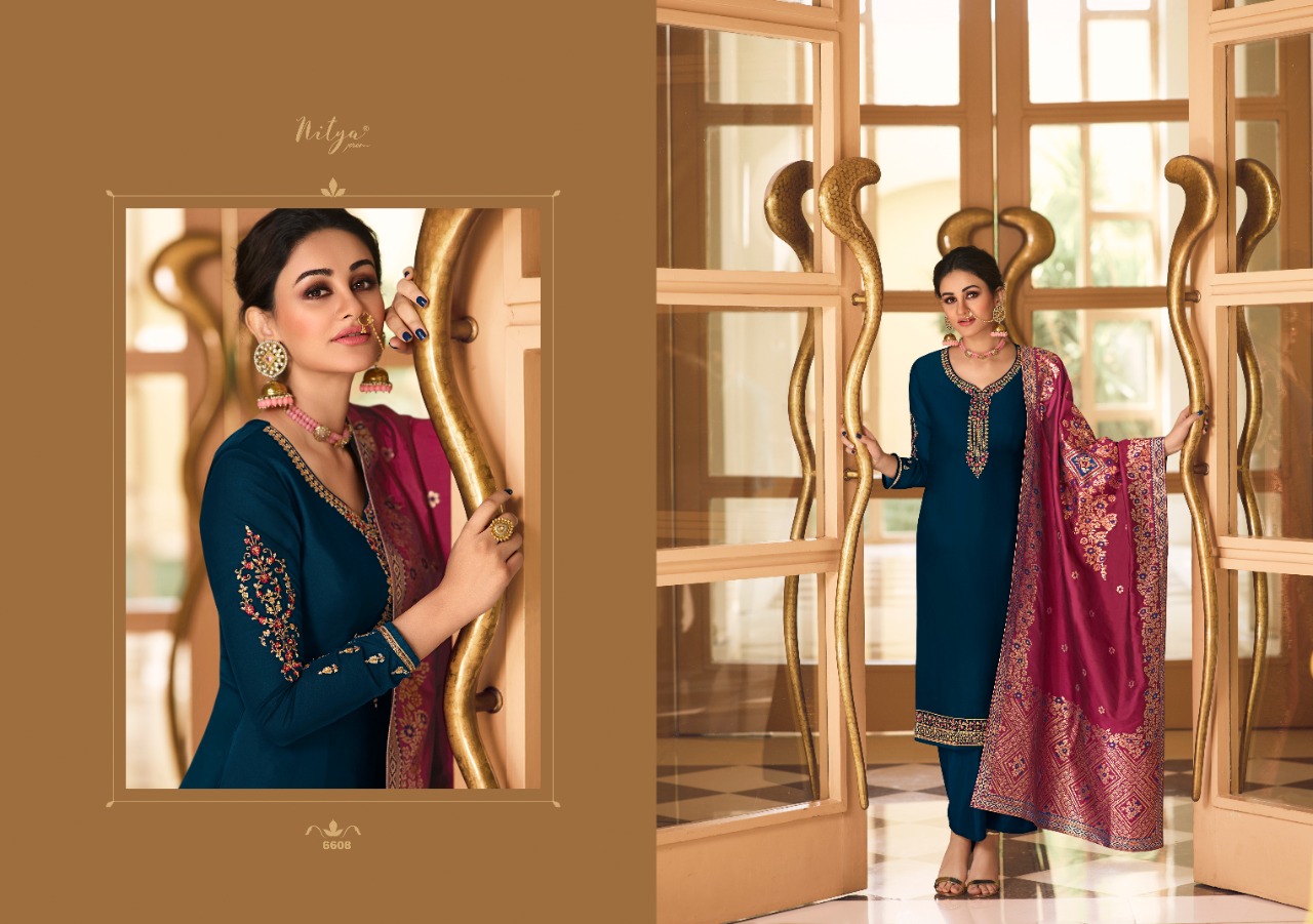 Lt Nitya 166 Satin Georgette Designer Dress Material Collection