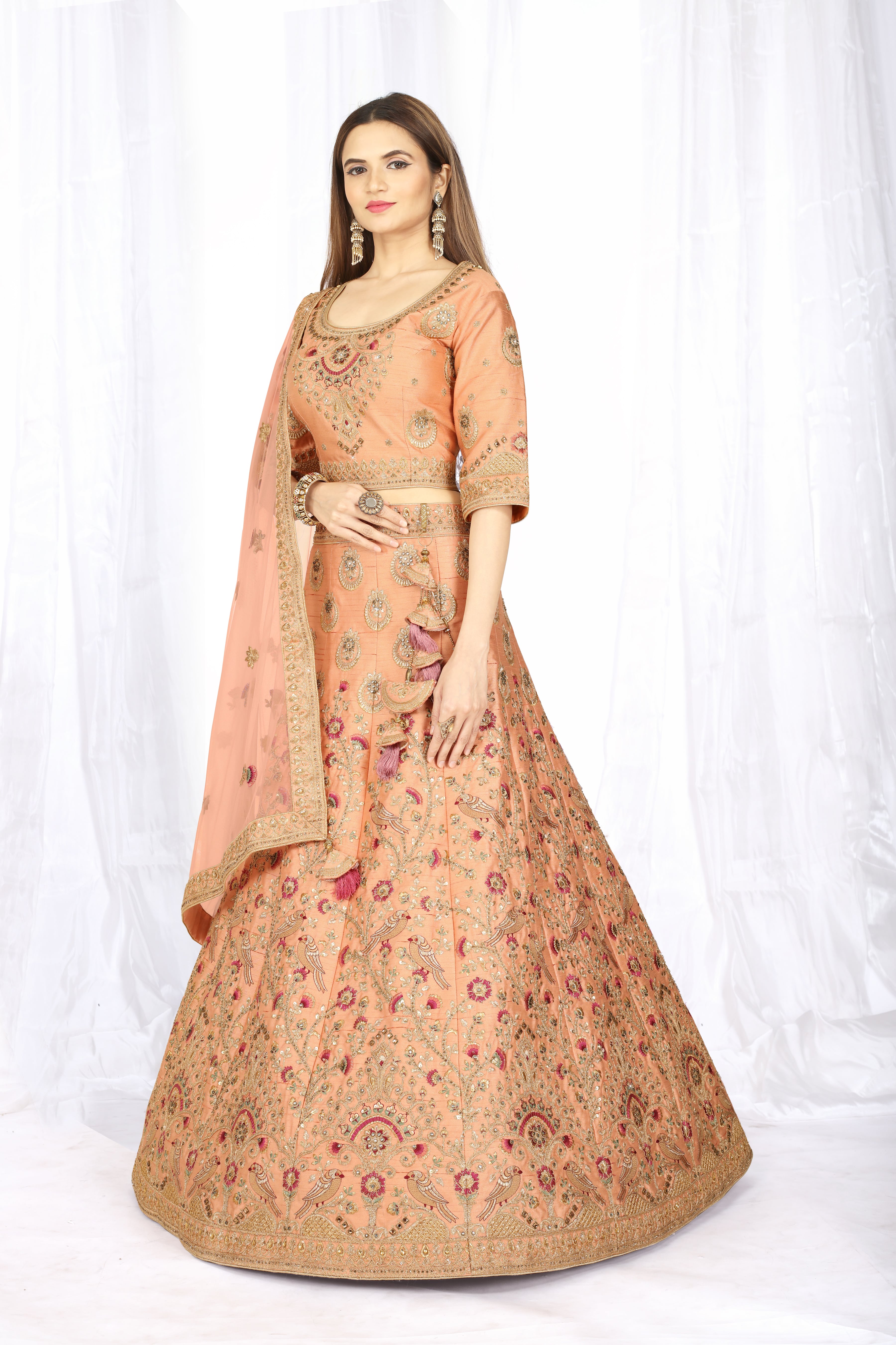 Peach Color Partywear Designer Embroidered Lehenga Choli