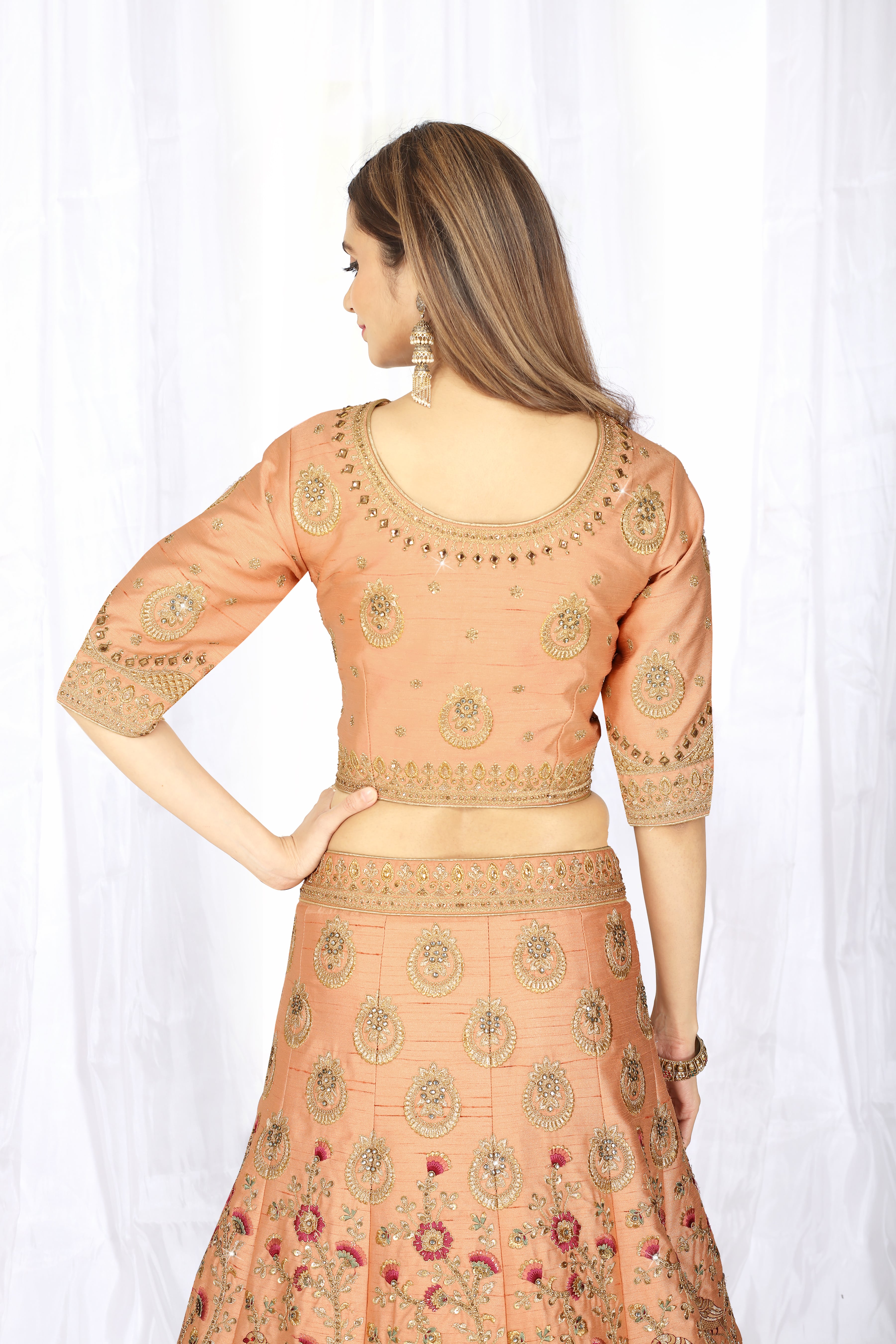 Peach Color Partywear Designer Embroidered Lehenga Choli
