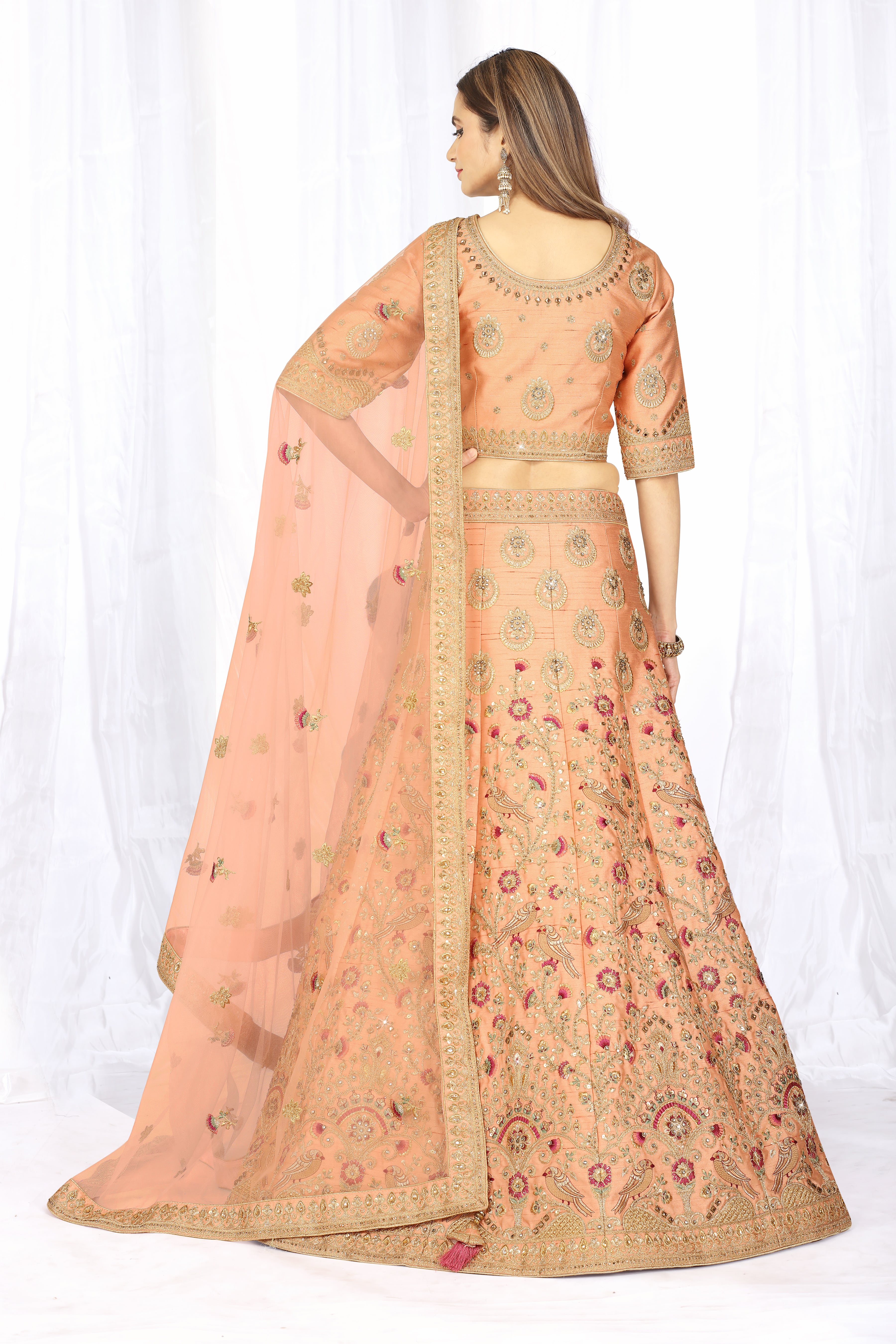 Peach Color Partywear Designer Embroidered Lehenga Choli