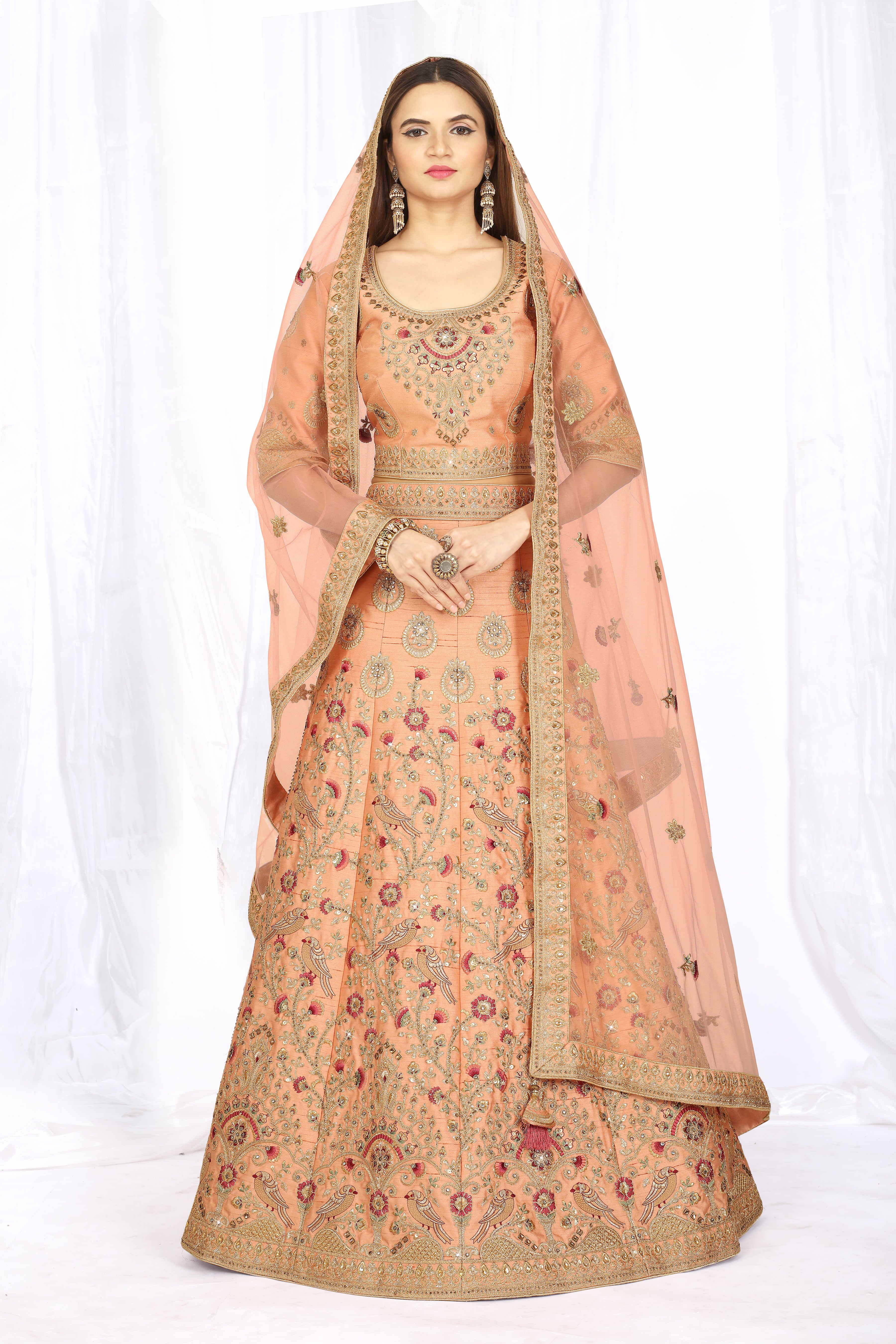 Peach Color Partywear Designer Embroidered Lehenga Choli