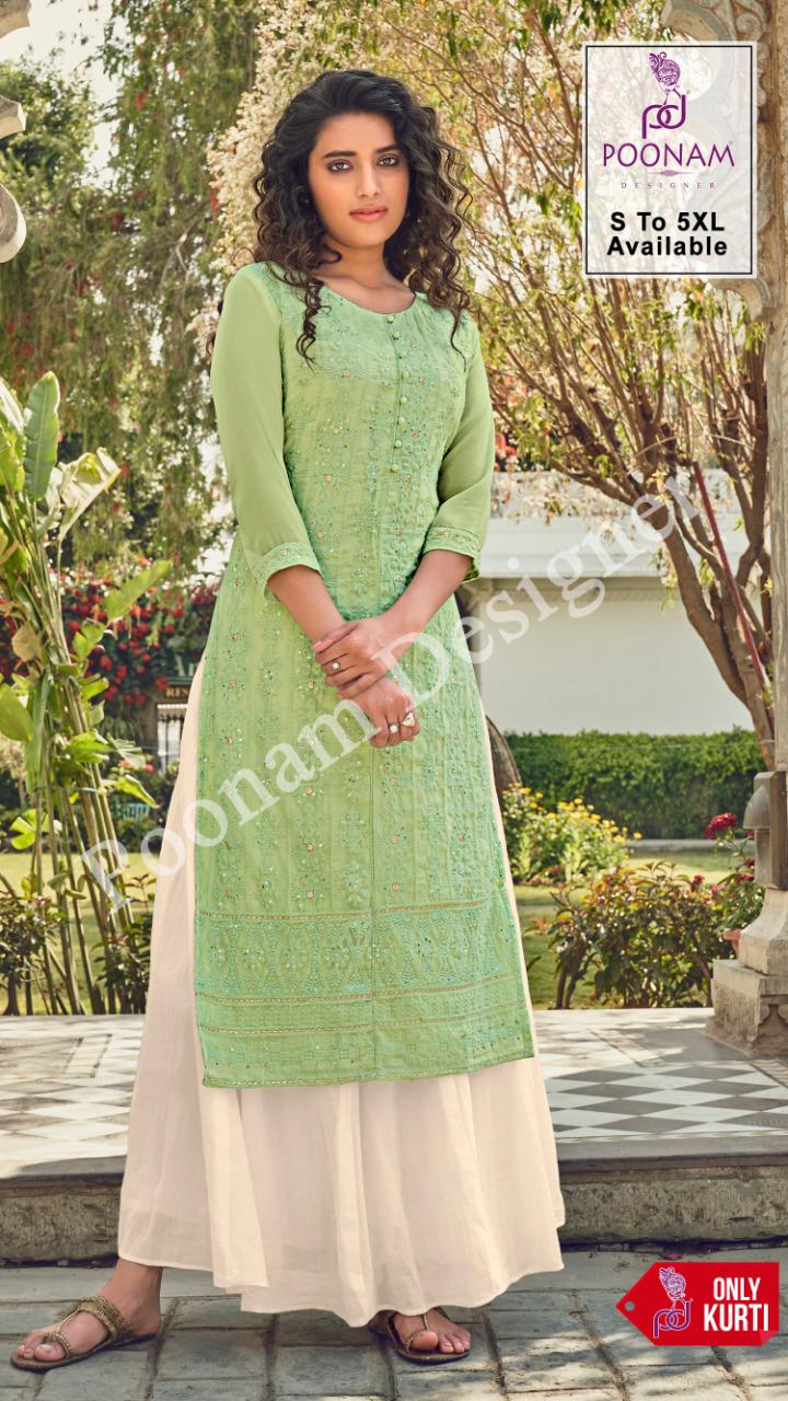 Poonam Presents Lucknowi 101 To 106 Designer Kurtis Collection