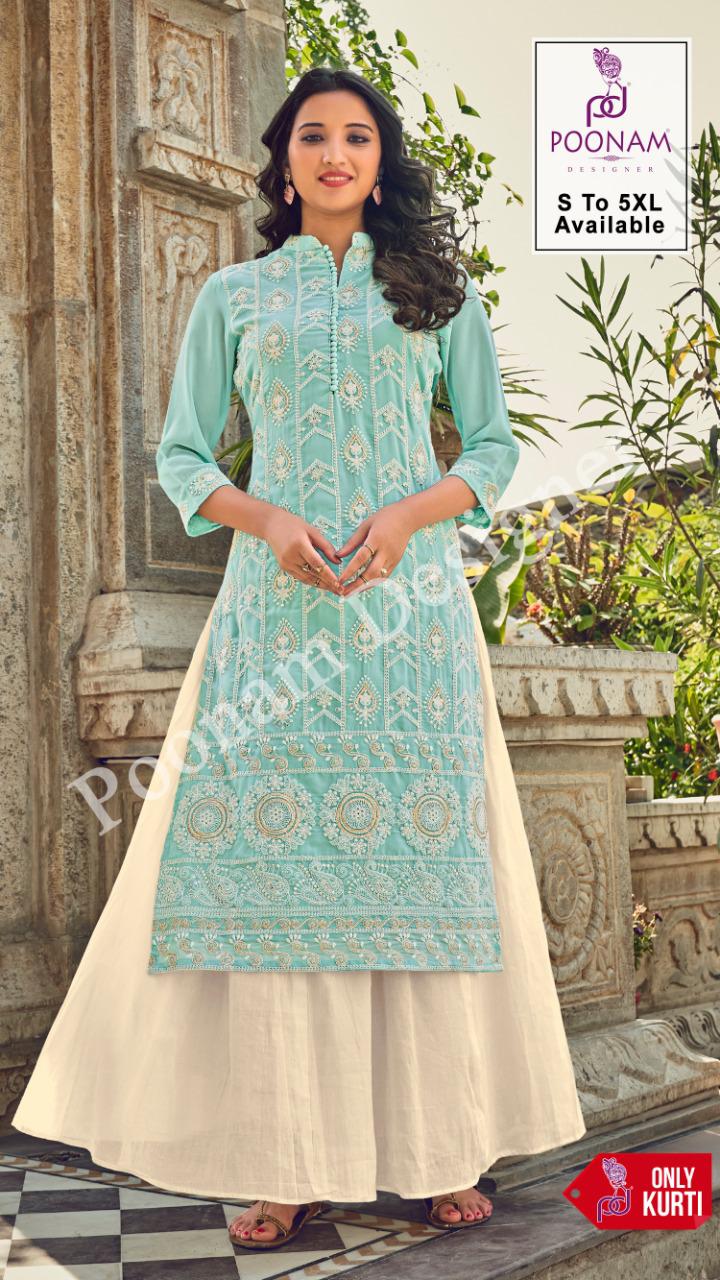 Poonam Presents Lucknowi 101 To 106 Designer Kurtis Collection